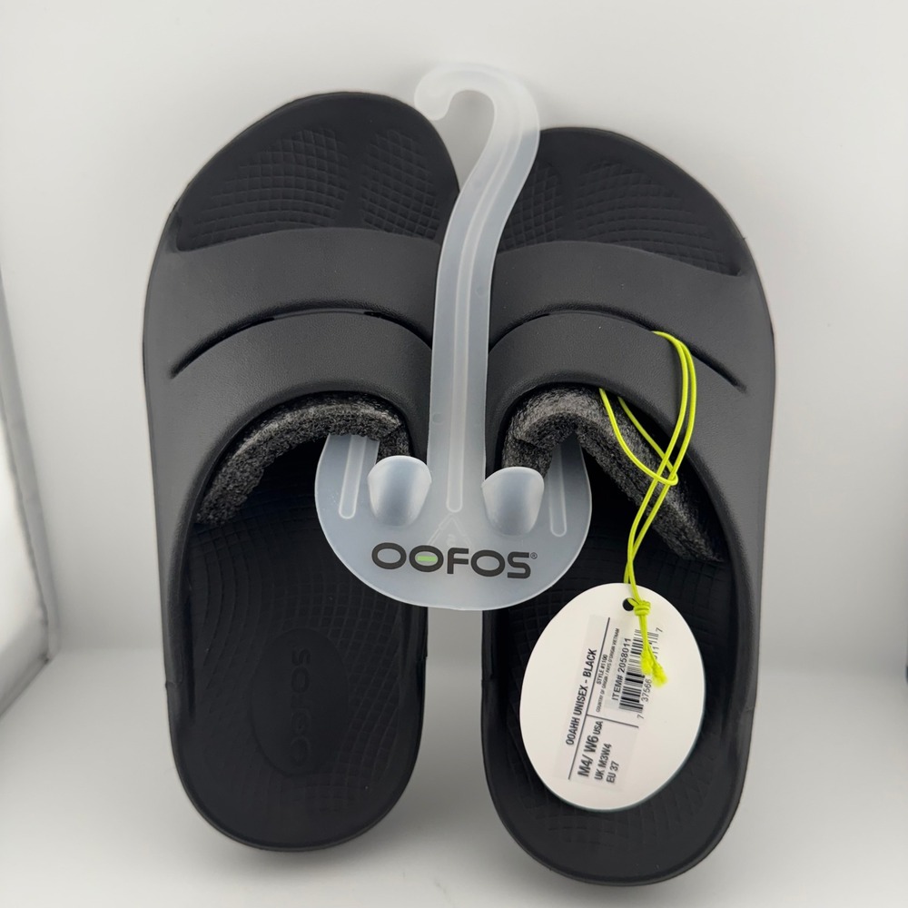 Oofos OOahh Sport Slide Sandals Unisex M4 W6 Black NWT Recovery Comfort 1100